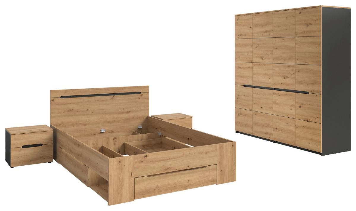 Schlafzimmer Canu Grau /Eiche Artisan Dekor 4--Teilig - Eiche Artisan/Grau, MODERN, Holzwerkstoff - MID.YOU