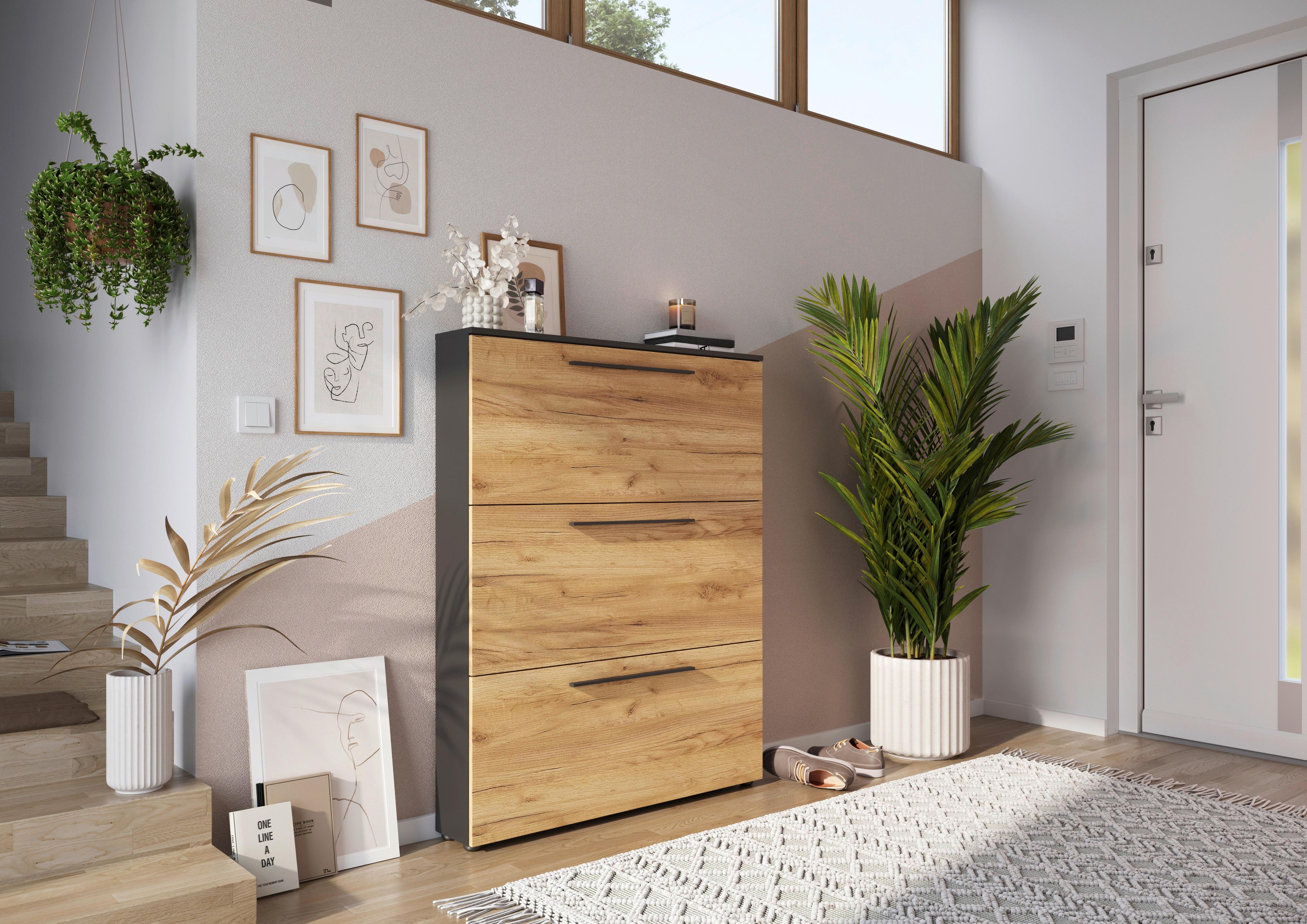 Schuhkipper Wildomar Eichefarben B: 100 cm - Eichefarben/Graphitfarben, MODERN, Holzwerkstoff (100/129/19cm) - Germania