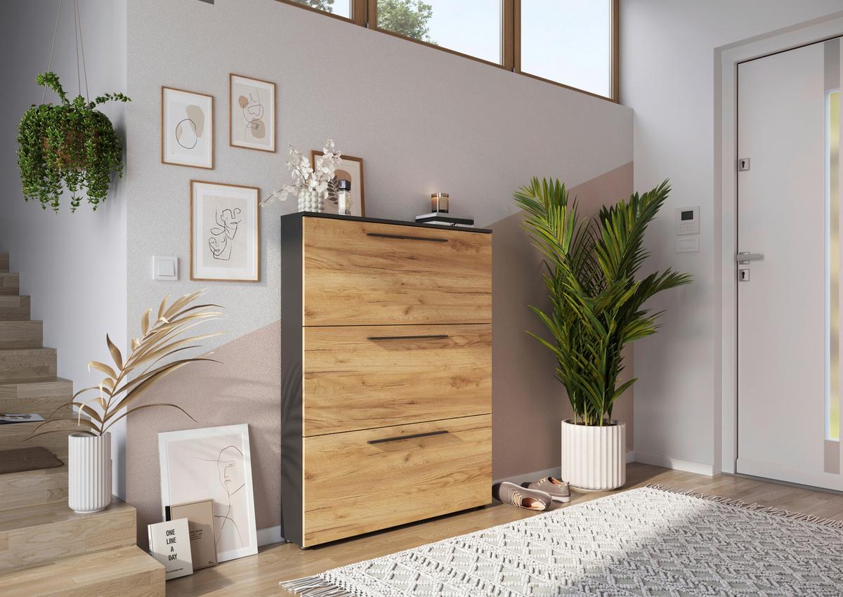 Schuhkipper Wildomar Eichefarben B: 100 Cm - Eichefarben/Graphitfarben, MODERN, Holzwerkstoff (100/129/19cm) - Germania