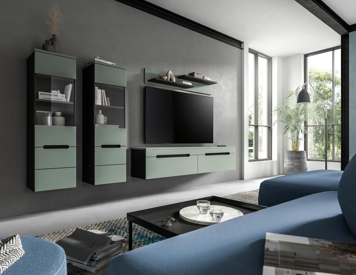 WOHNWAND Canu Graugrün B: 272cm - Schwarz/Graugrün, Design, Holzwerkstoff (272/141/33cm) - Livetastic