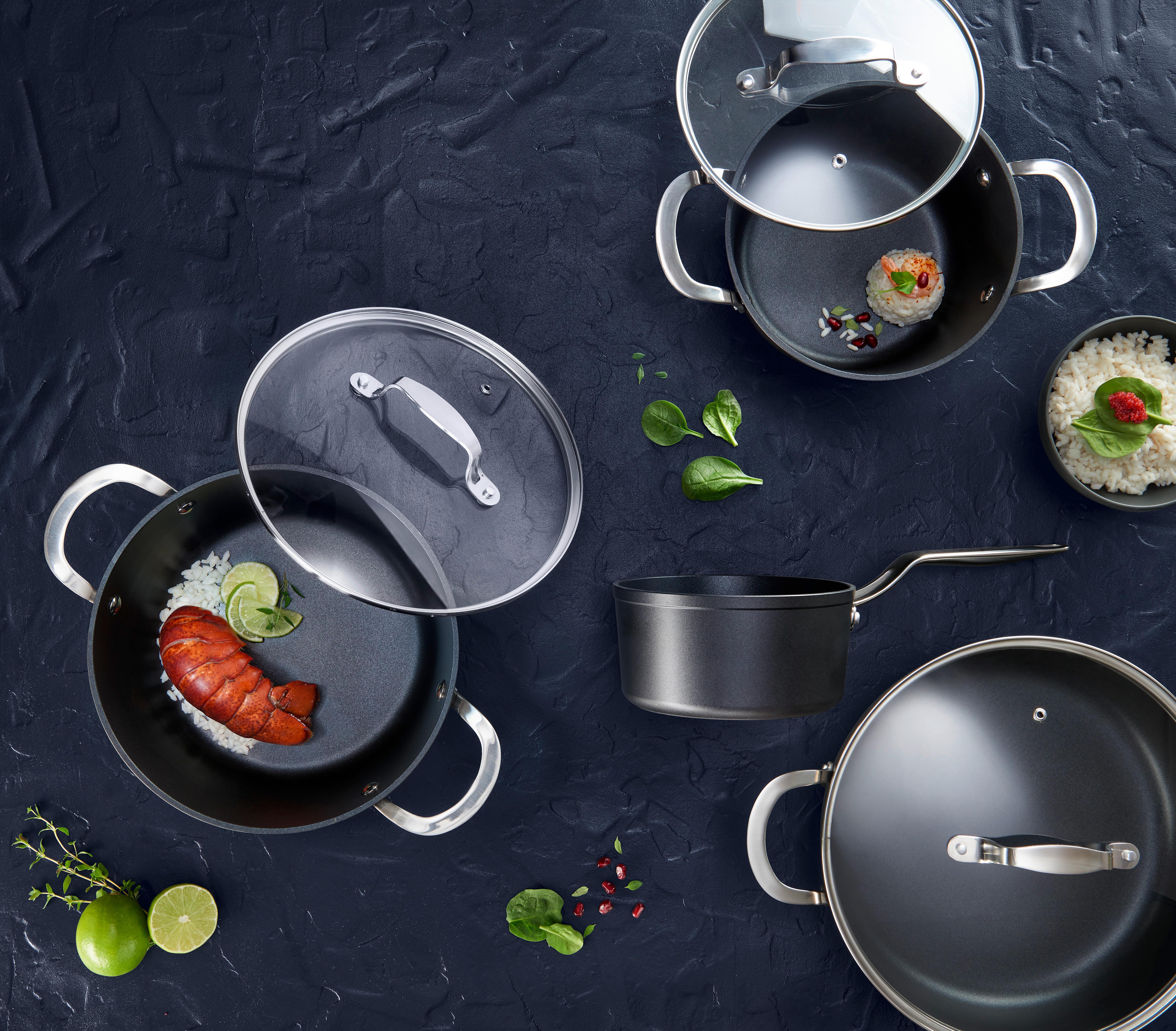 Sada hrnců Black Line, 7dílná - černá/barvy stříbra, Konvenční, kov/sklo - Gourmesto
