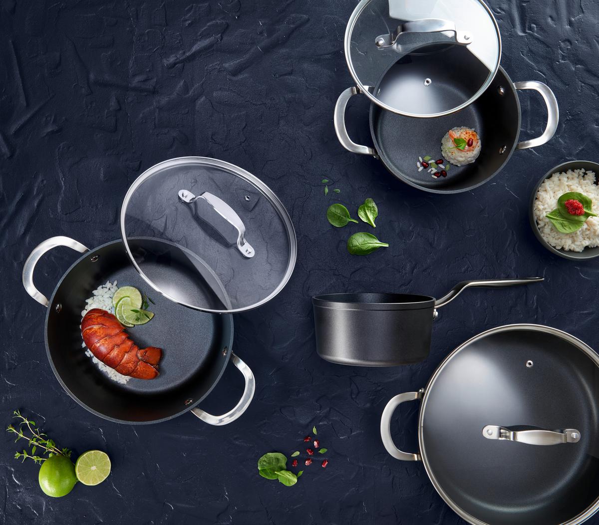 Sada hrnců Black Line, 7dílná - černá/barvy stříbra, Konvenční, kov/sklo - Gourmesto