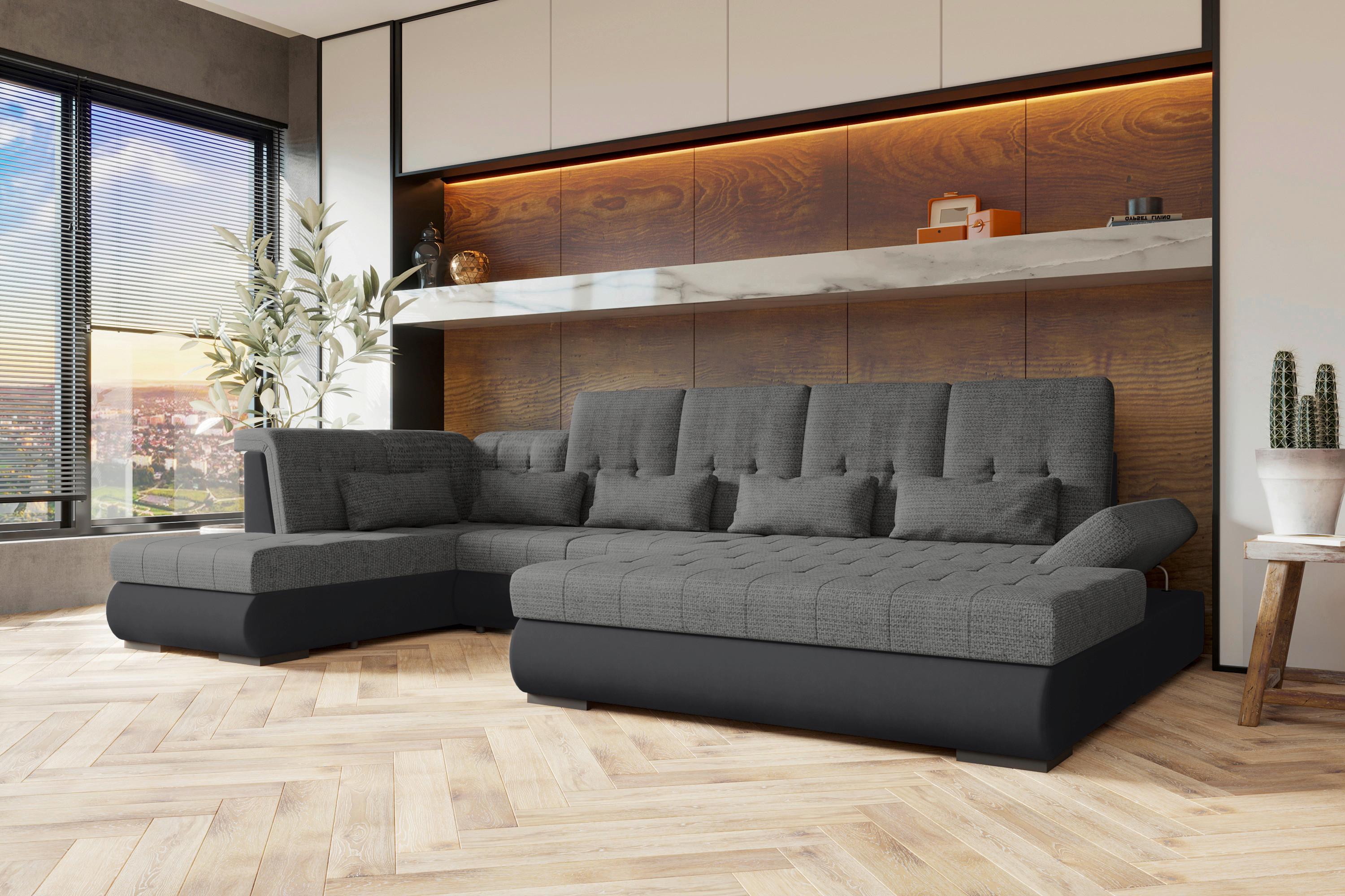 Wohnlandschaft Madera Anthrazit B: 358 cm - Anthrazit/Schwarz, KONVENTIONELL, Kunststoff/Textil (212/358/190cm)