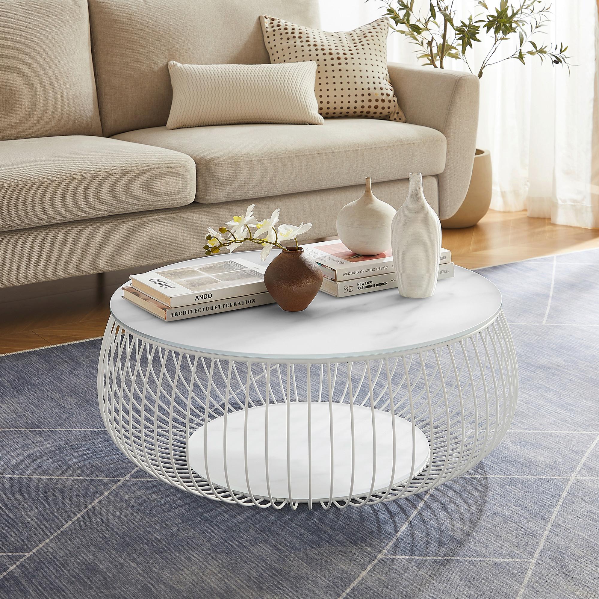 Couchtisch Weiß D: 86 Cm - Weiß, Design, Glas/Metall (86/86/35cm) - Livetastic