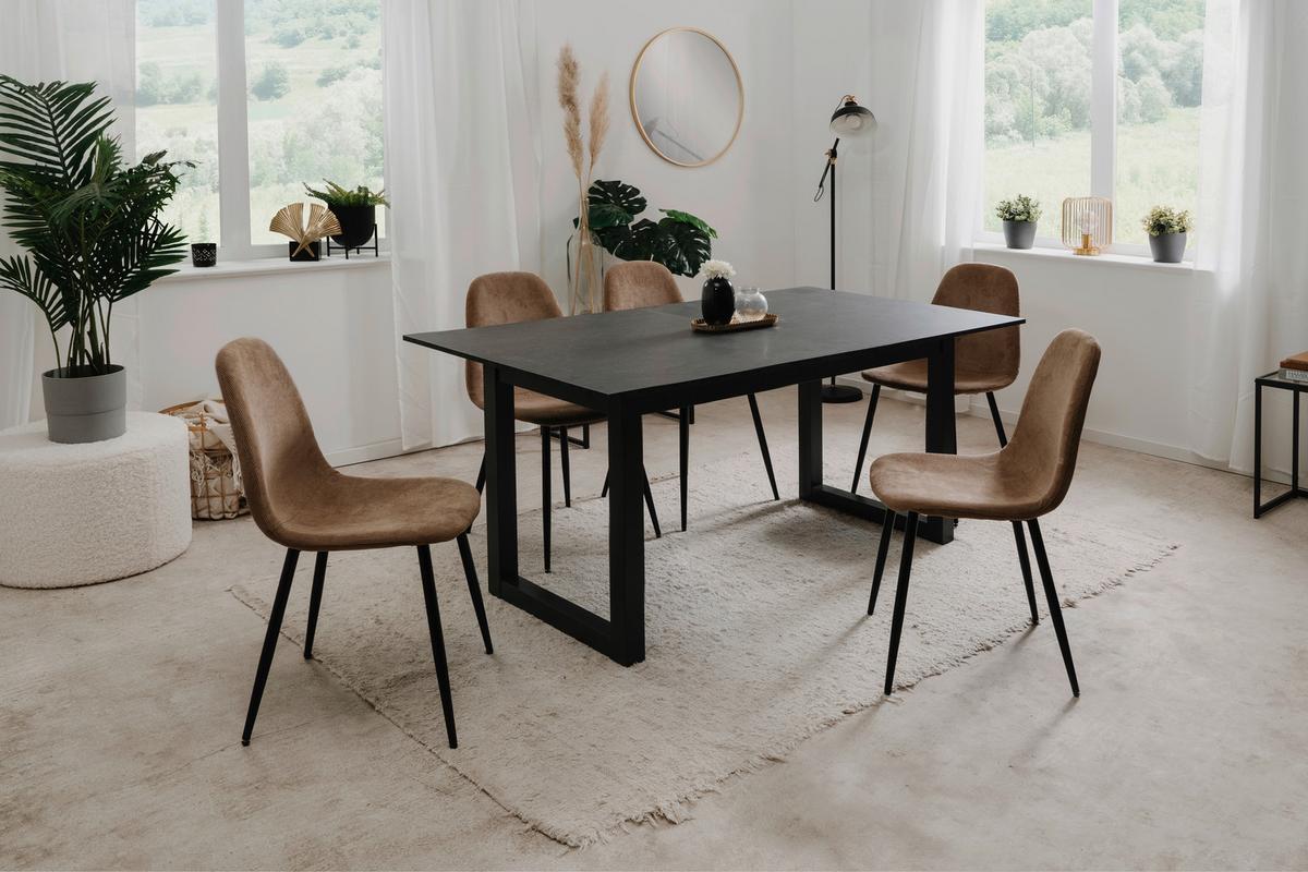 Esszimmerstuhl Anya 70A Braun gepolstert - Schwarz/Braun, KONVENTIONELL, Textil/Metall (43/83/50cm) - MID.YOU