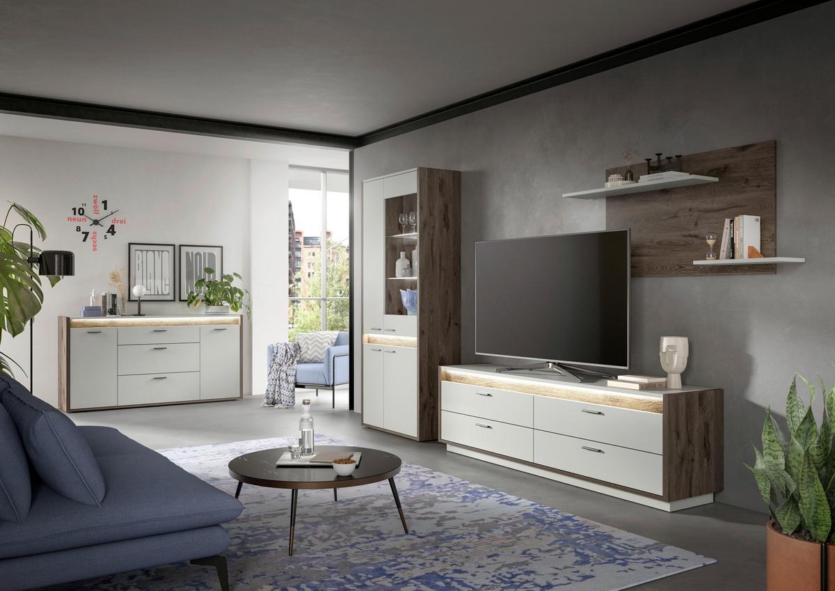 Wohnwand Hellgrau Nb, Nox Oak Dekor - Hellgrau, Design, Holzwerkstoff (299/198/43cm) - MID.YOU