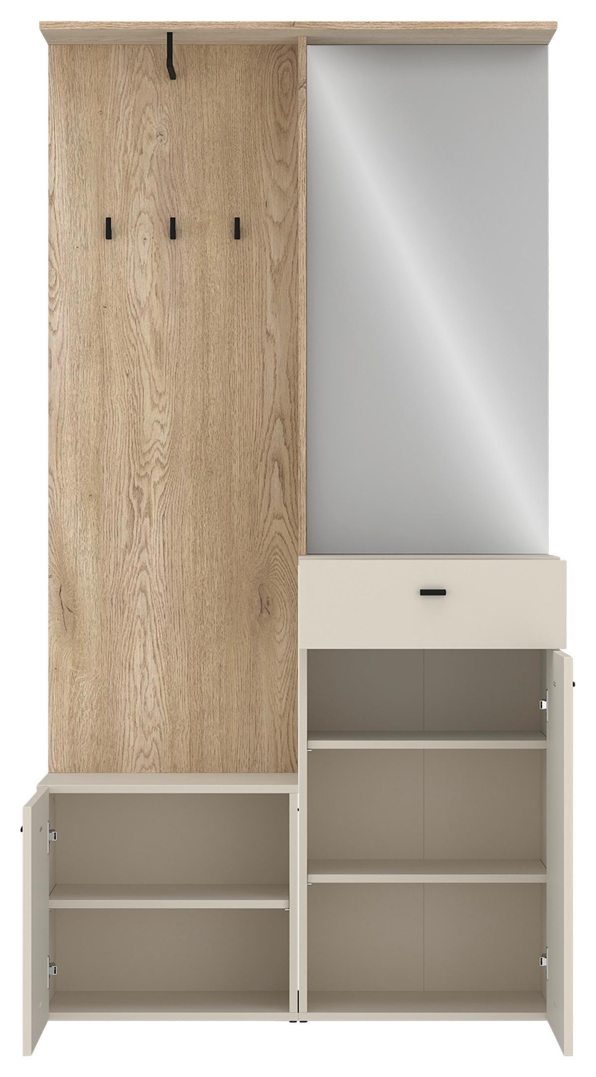 Garderobe Romea B: 100 cm Kaschmir/Eichefarben - Kaschmir/Eiche Artisan, MODERN, Glas/Holzwerkstoff (100/192,1/36,6cm)