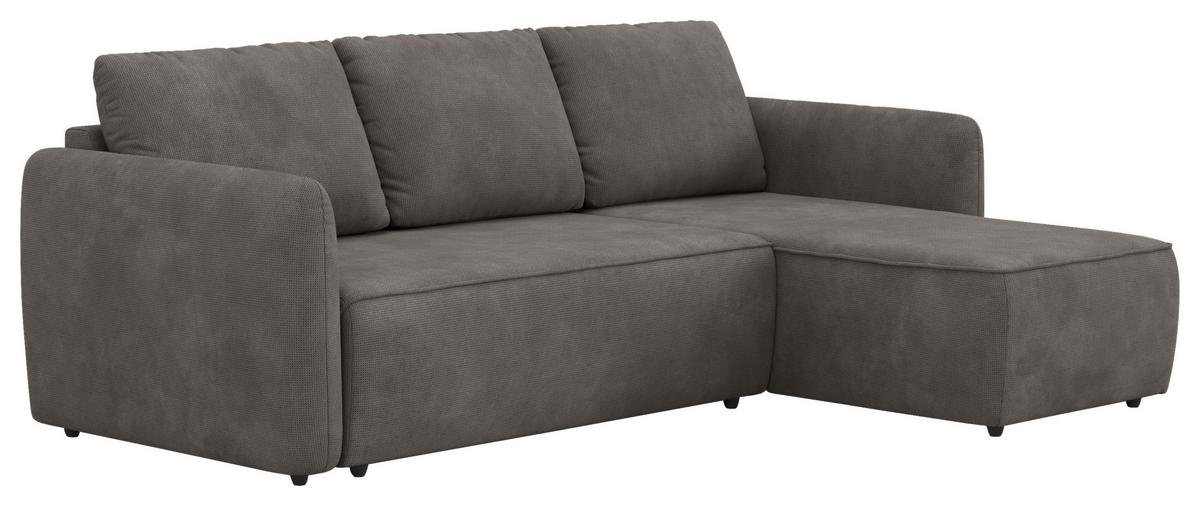 Ecksofa mit Bettfunktion Flow Microfaser grau, B: 239cm - Schwarz/Grau, Trend, Textil (239/170cm) - MID.YOU