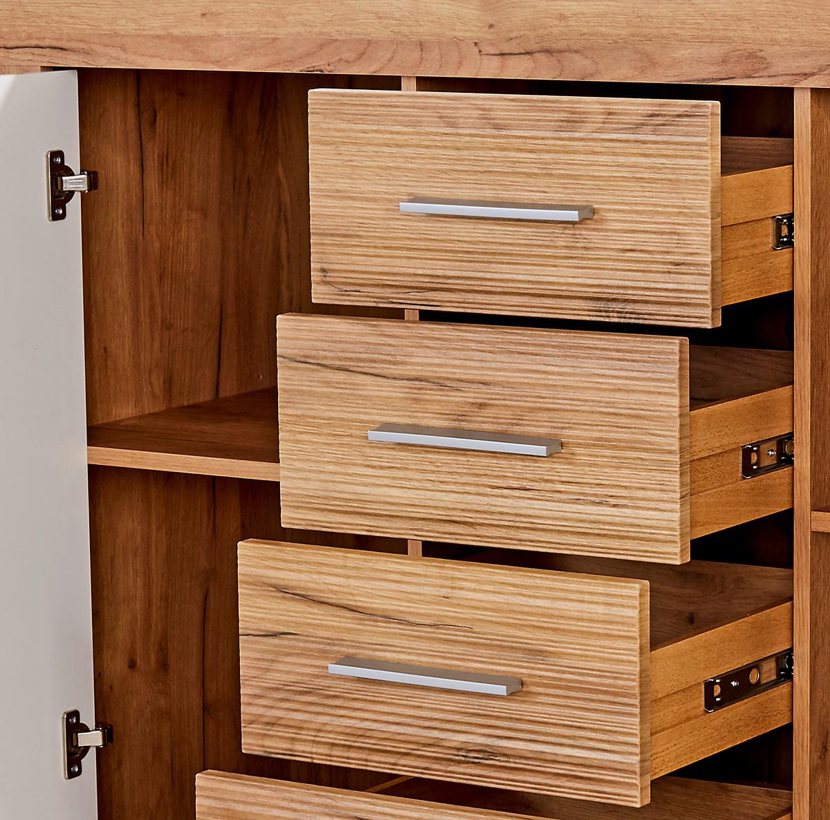 Kommode Xeno, Weiß/Eichefarben BxHxT: 137,5x86x39,9 cm - Eichefarben/Weiß, MODERN, Holzwerkstoff (137,5/86/39,9cm)