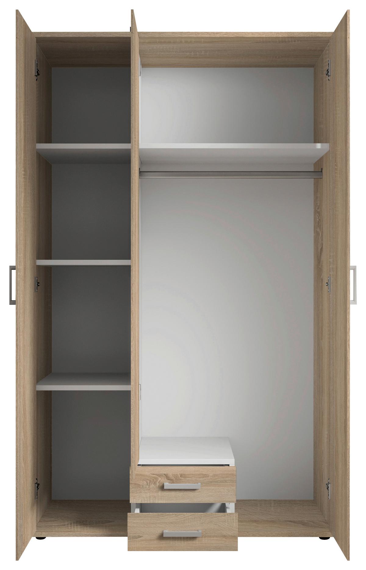 Drehtürenschrank Mit 2 Laden 120cm Paul,sonomaeiche 3-Türig - Sonoma Eiche, Basics, Glas/Holzwerkstoff (120/196/54cm)