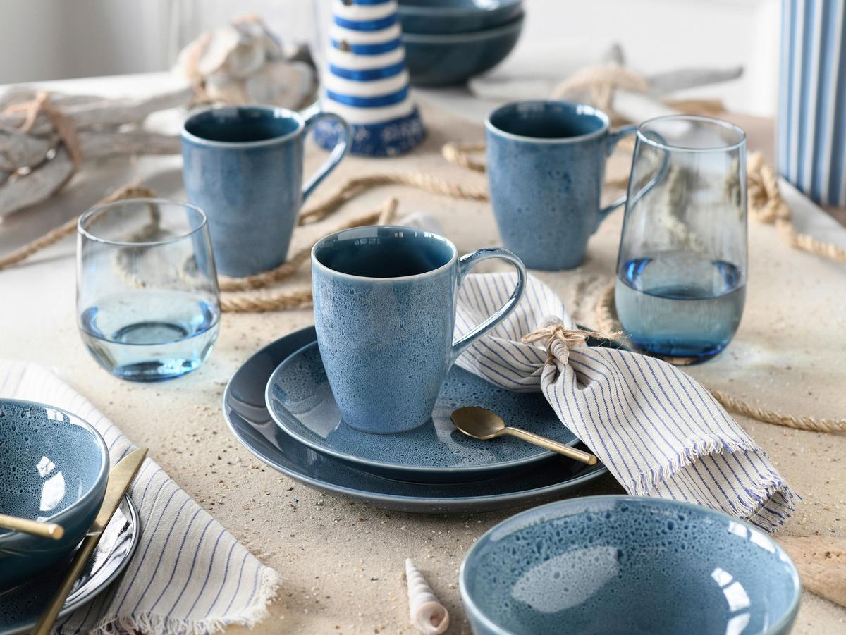 Kombiservice Steinzeug 4 Personen Geschirr Set Blau - Blau, Keramik - Creatable