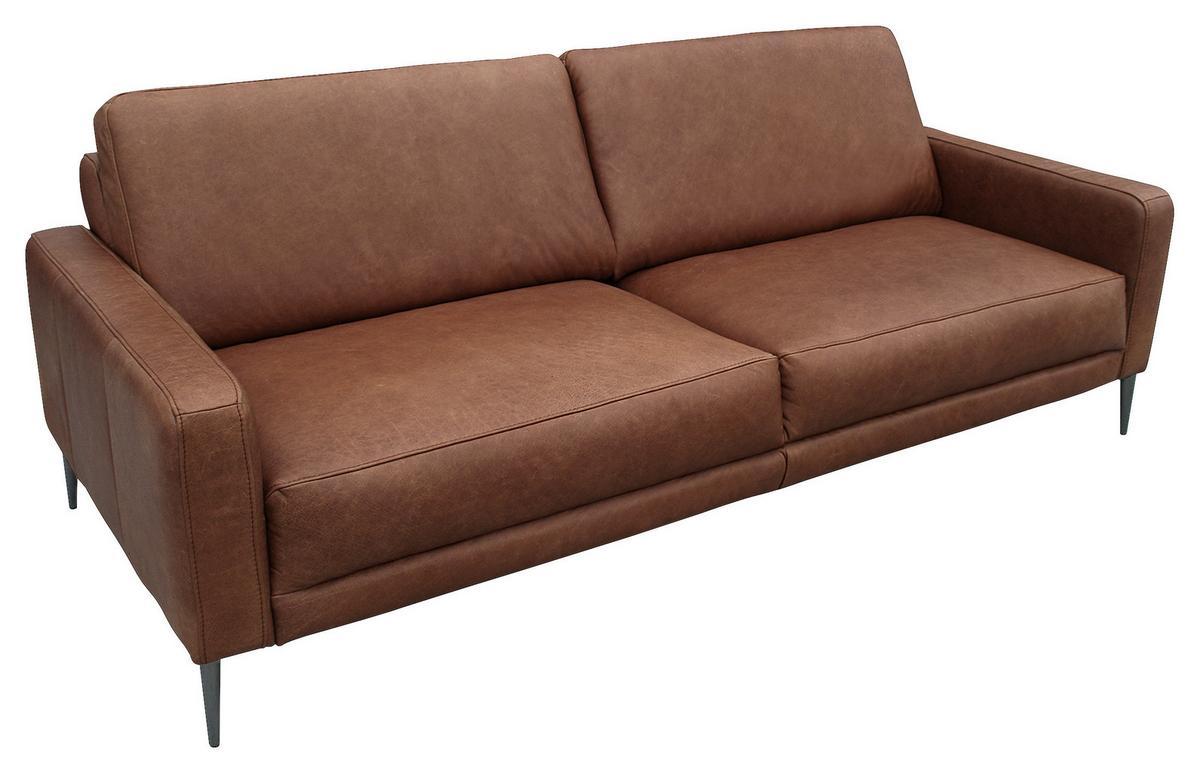 3-Sitzer-Sofa Spring, Dunkelbraun B: 187 cm - Dunkelbraun/Schwarzchrom, Design, Leder (187/85/92cm) - Livetastic