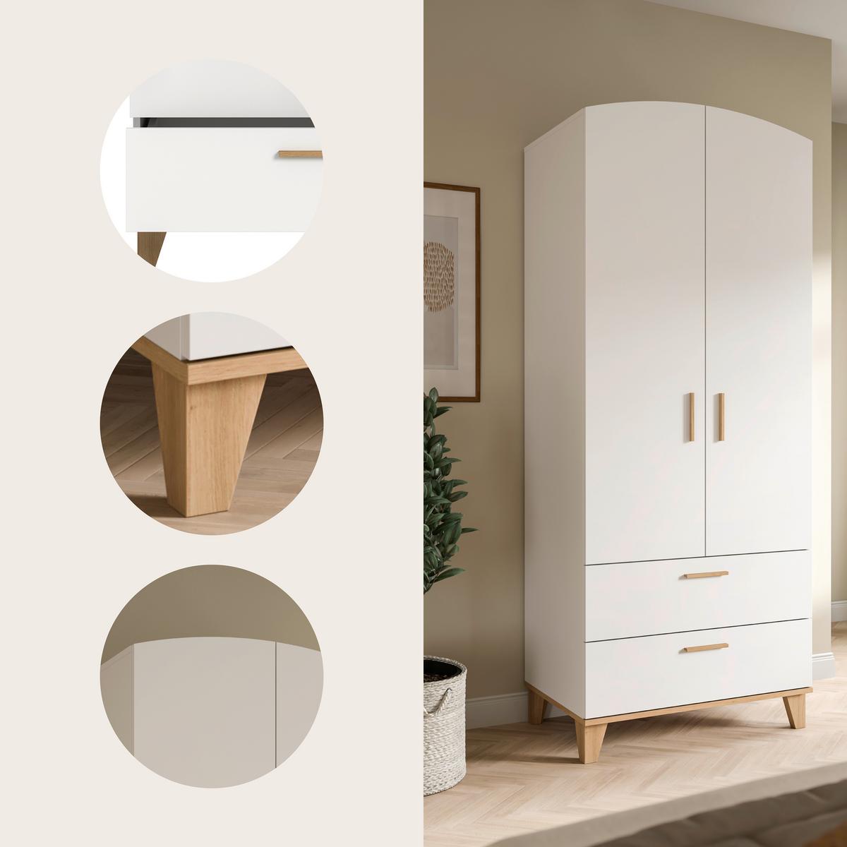 Drehtürenschrank Stella Eiche Dekor/Weiß B: 81cm - Weiß/Eiche Artisan, ROMANTIK / LANDHAUS, Holzwerkstoff (81/198/51cm) - Livetastic