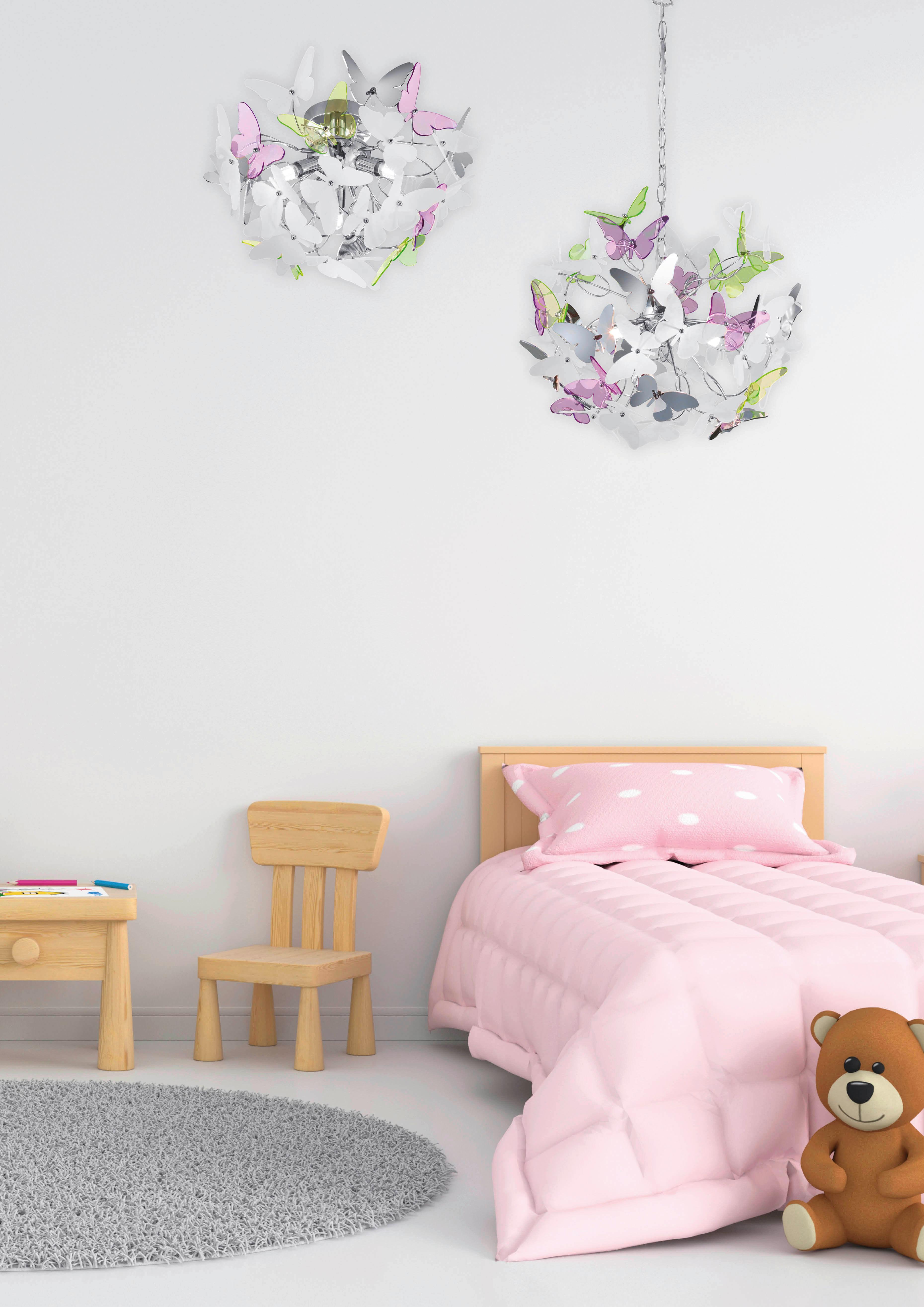 Deckenleuchte Butterfly Ø 45 Cm Mit Verschiedenen Farben - Chromfarben/Lila, Design, Kunststoff/Metall (45/28,5cm)