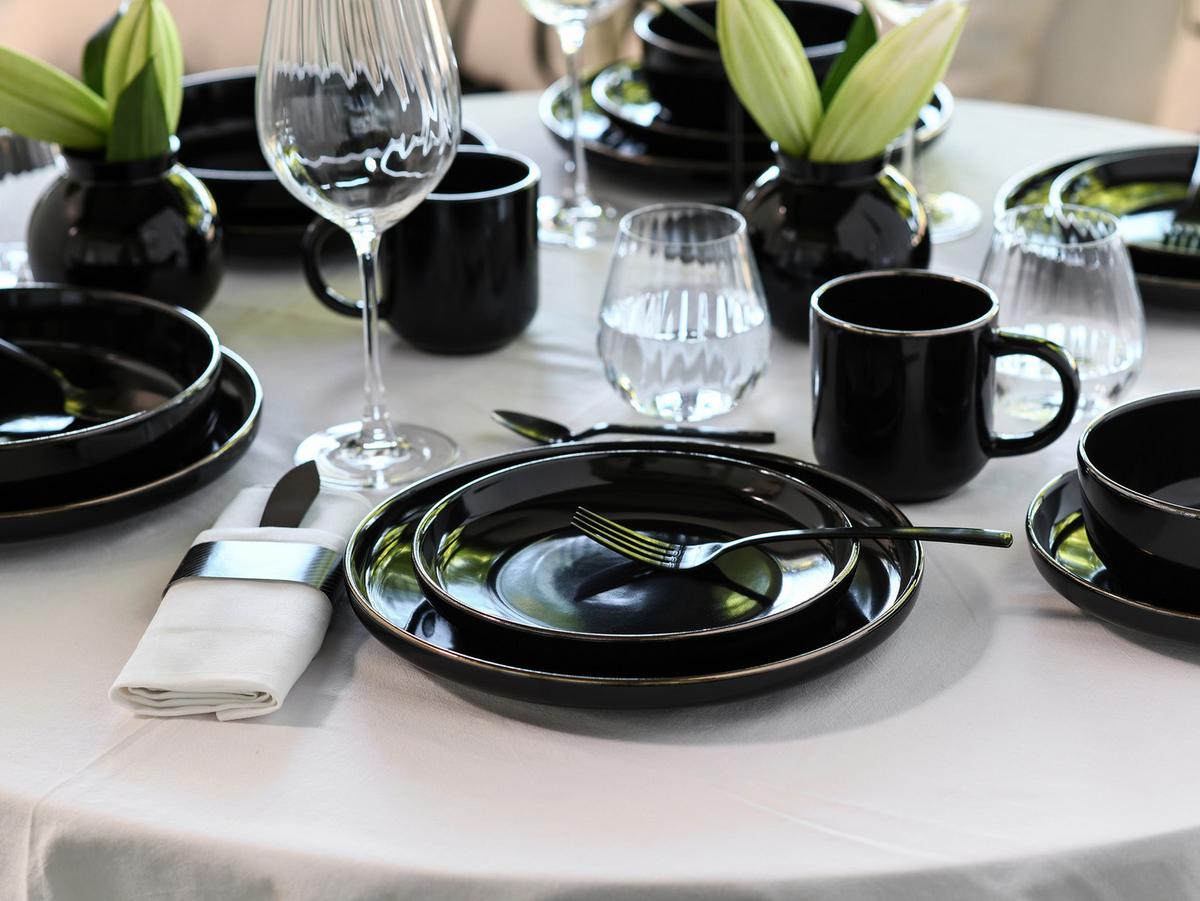 Kombiservice, 10-Teilig für 2 Personen, Steinzeug - Goldfarben/Schwarz, Basics, Keramik - Creatable