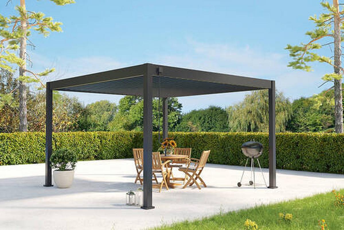 Pergola Deluxe Plus 400x400cm Wetterfest, Elektrisch - Anthrazit, Basics, Metall (400/255/400cm) - WEIDE