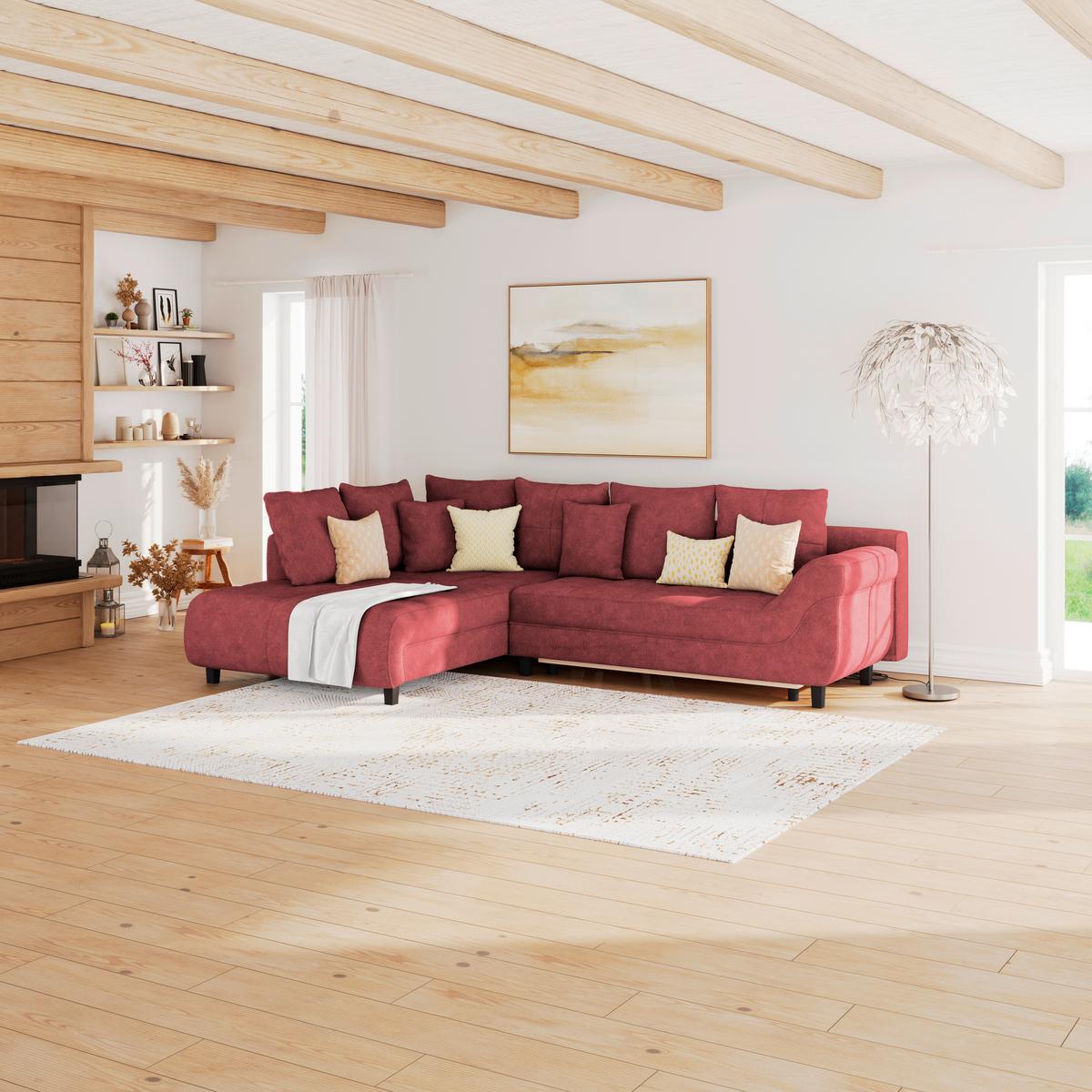Ecksofa Mendoza - Rot/Schwarz, Design, Textil (197/309cm) - Ondega
