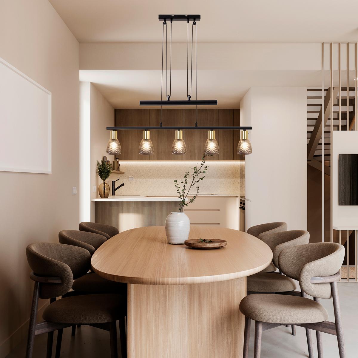 Hängeleuchte Exkl. 5xe14, 40w - Schwarz, LIFESTYLE, Glas/Metall (82/8,5/8,5cm) - Näve