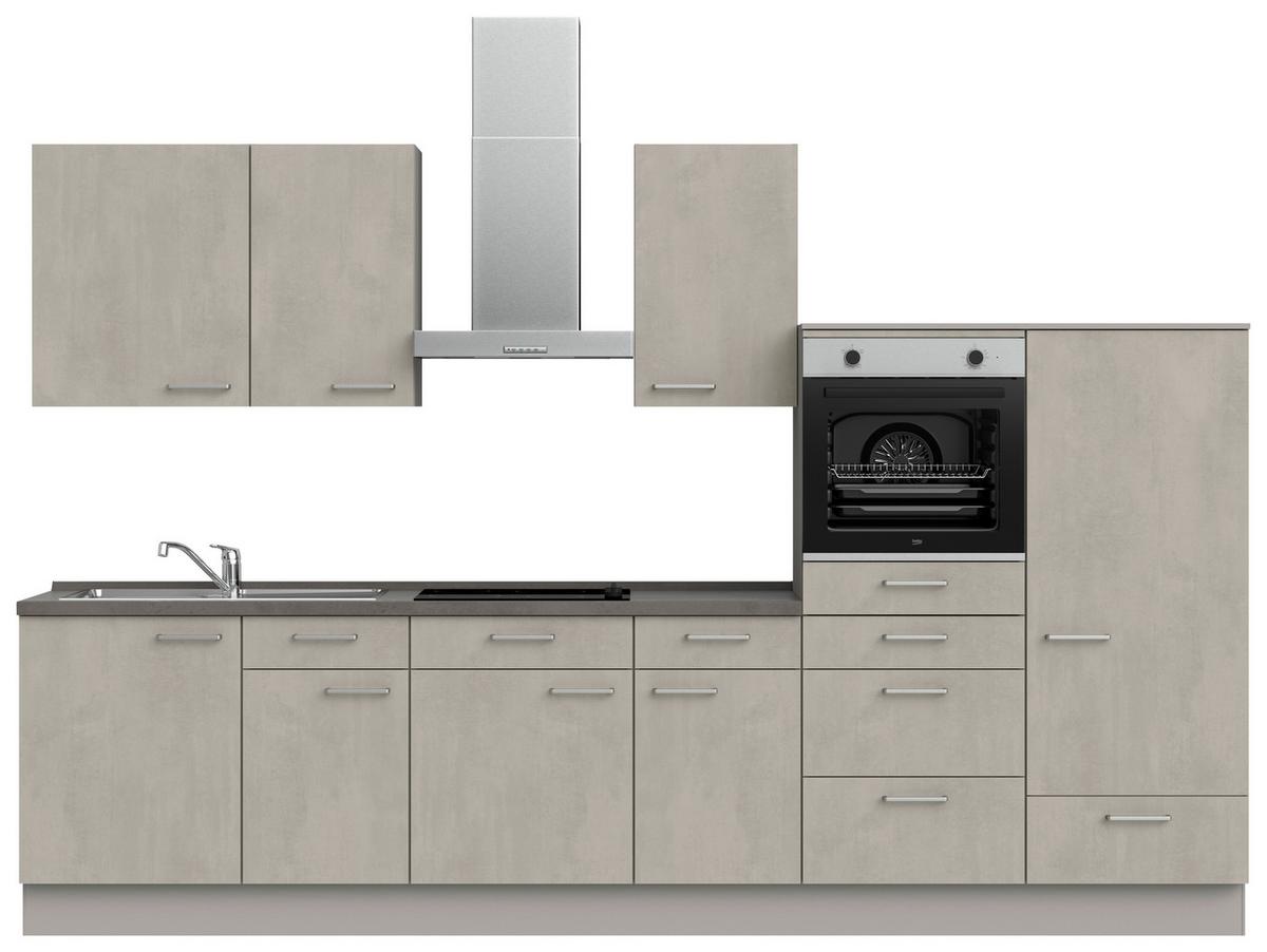Kuchynská linka 330 cm, betónová sivá - sivá/farba ušľachtilej ocele, Modern, kov/kompozitné drevo (330cm) - Nobilia