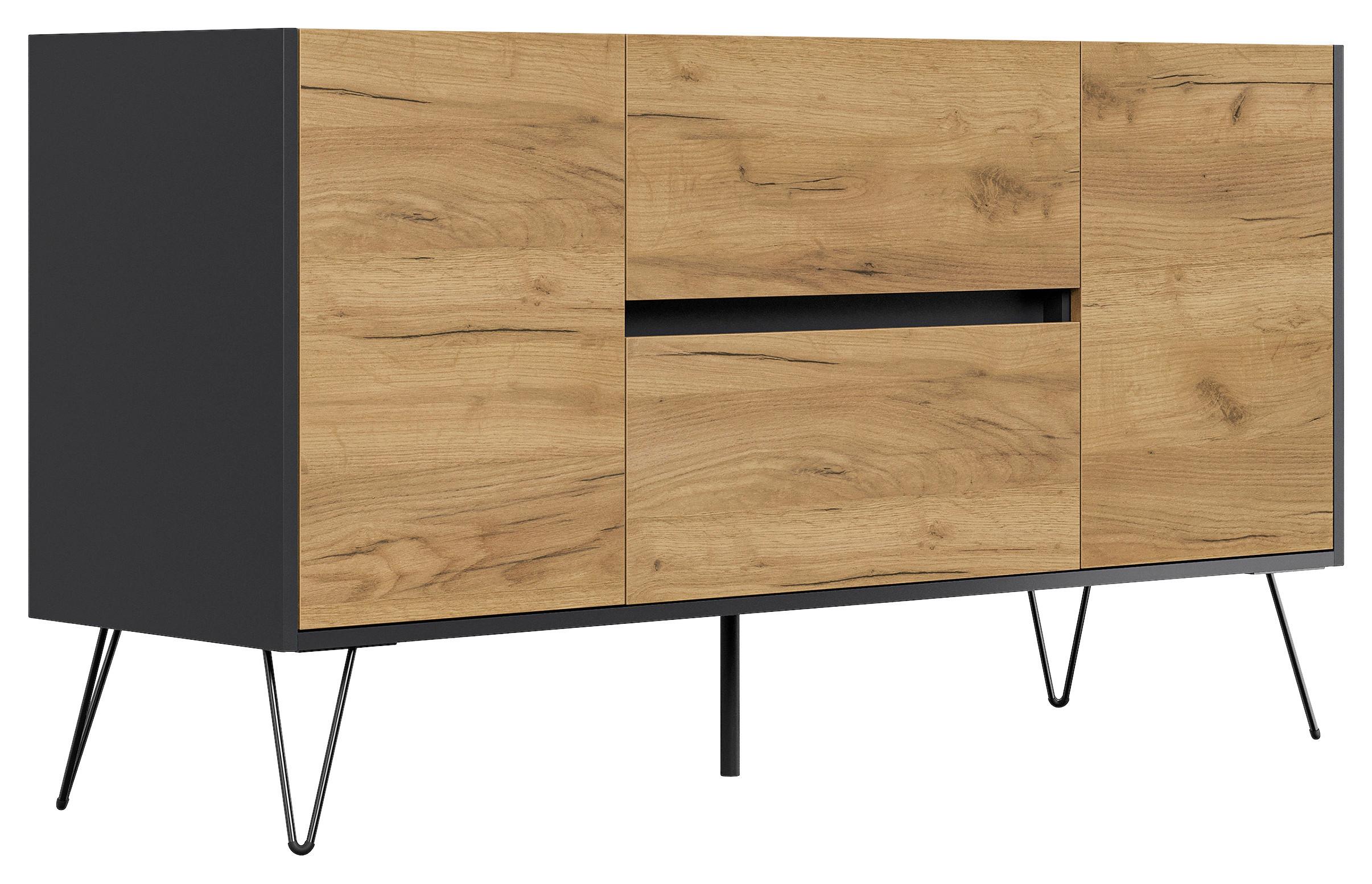 Sideboard Posseik Industrial Graphit/Eichefarben B: 139 cm - Eichefarben/Graphitfarben, Design, Holzwerkstoff (139/75,8/42cm) - MID.YOU