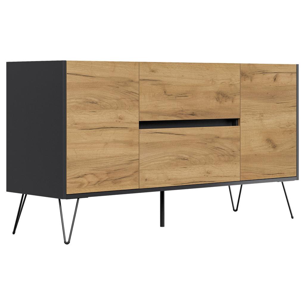 Sideboard Posseik Industrial Graphit/Eichefarben B: 139 cm