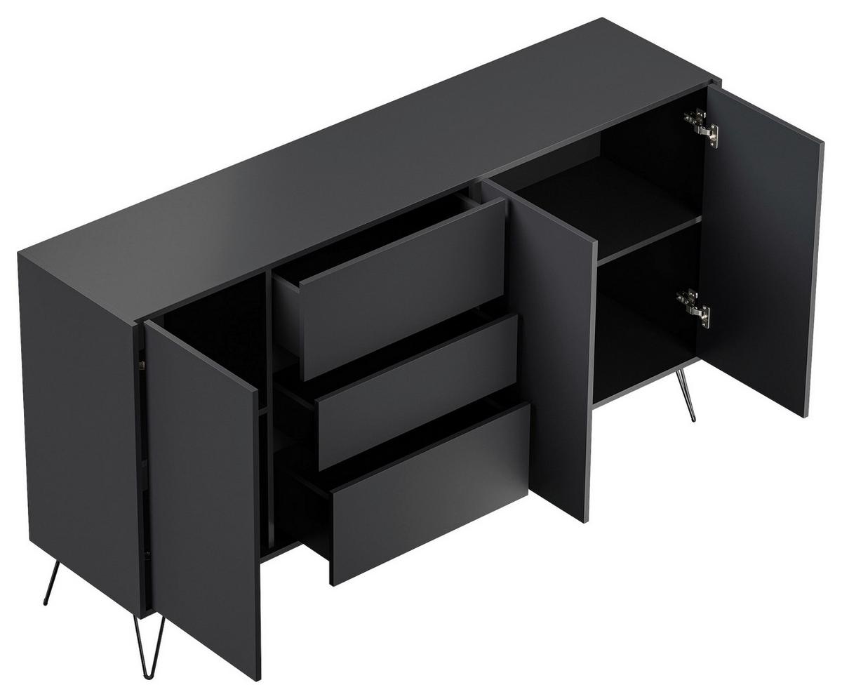Sideboard Posseik Industrial Graphitfarben B: 177cm - Schwarz/Graphitfarben, Design, Holzwerkstoff (177/93,6/42cm) - P & B