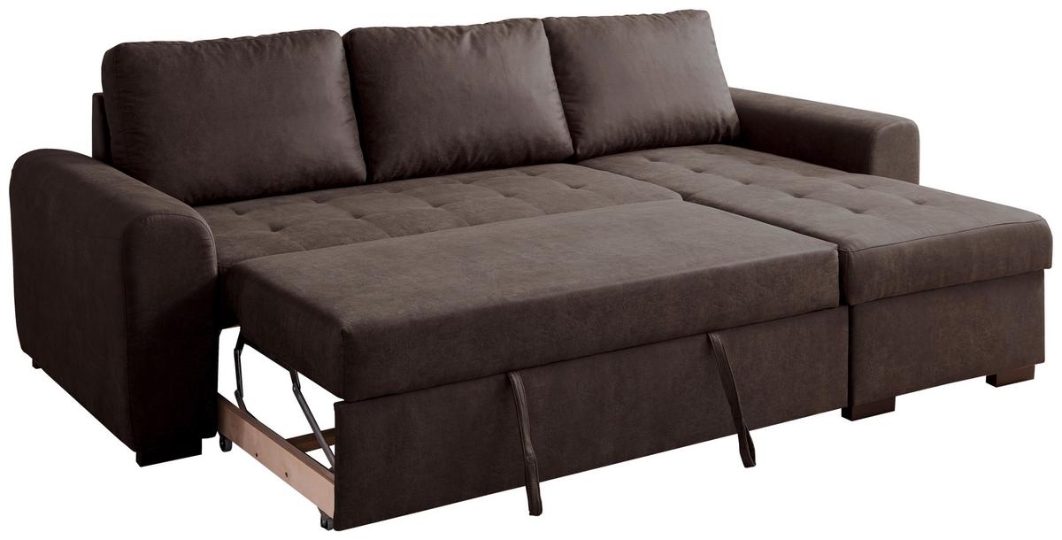 Rohová sedačka POLL, obojstranná, tmavohnedá - tmavohnedá, Modern, textil (243/85/155cm) - Based