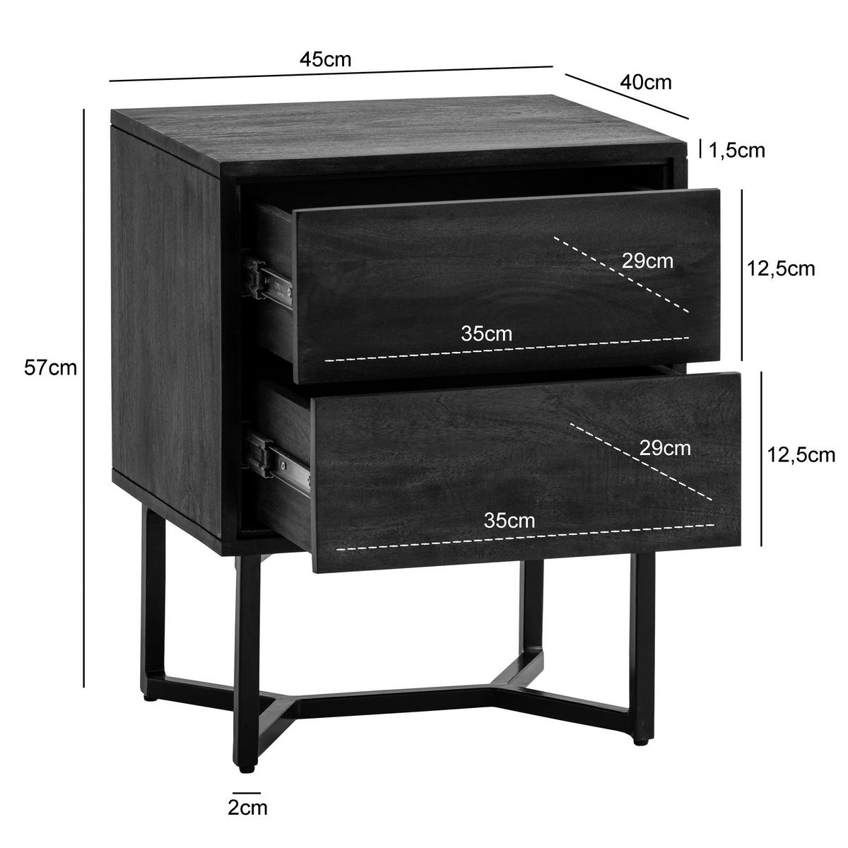 Nachttisch Schwarz B: 45 cm - Schwarz, Design, Holz/Metall (45/57/40cm) - Livetastic