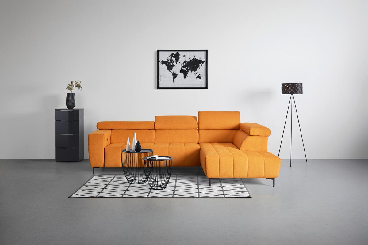 Rohová sedačka TARRAGONA, pravá, žltá, el.výsuv - černá/žlutá, Moderní, textil (295/201cm)