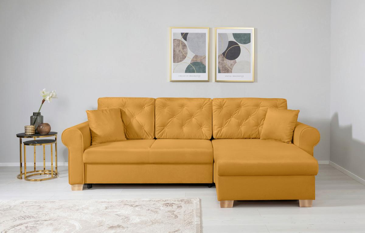 Ecksofa Arles, Gelb 40 S: 266x161 Cm - Gelb/Buchefarben, Design, Textil (266/161cm) - MID.YOU