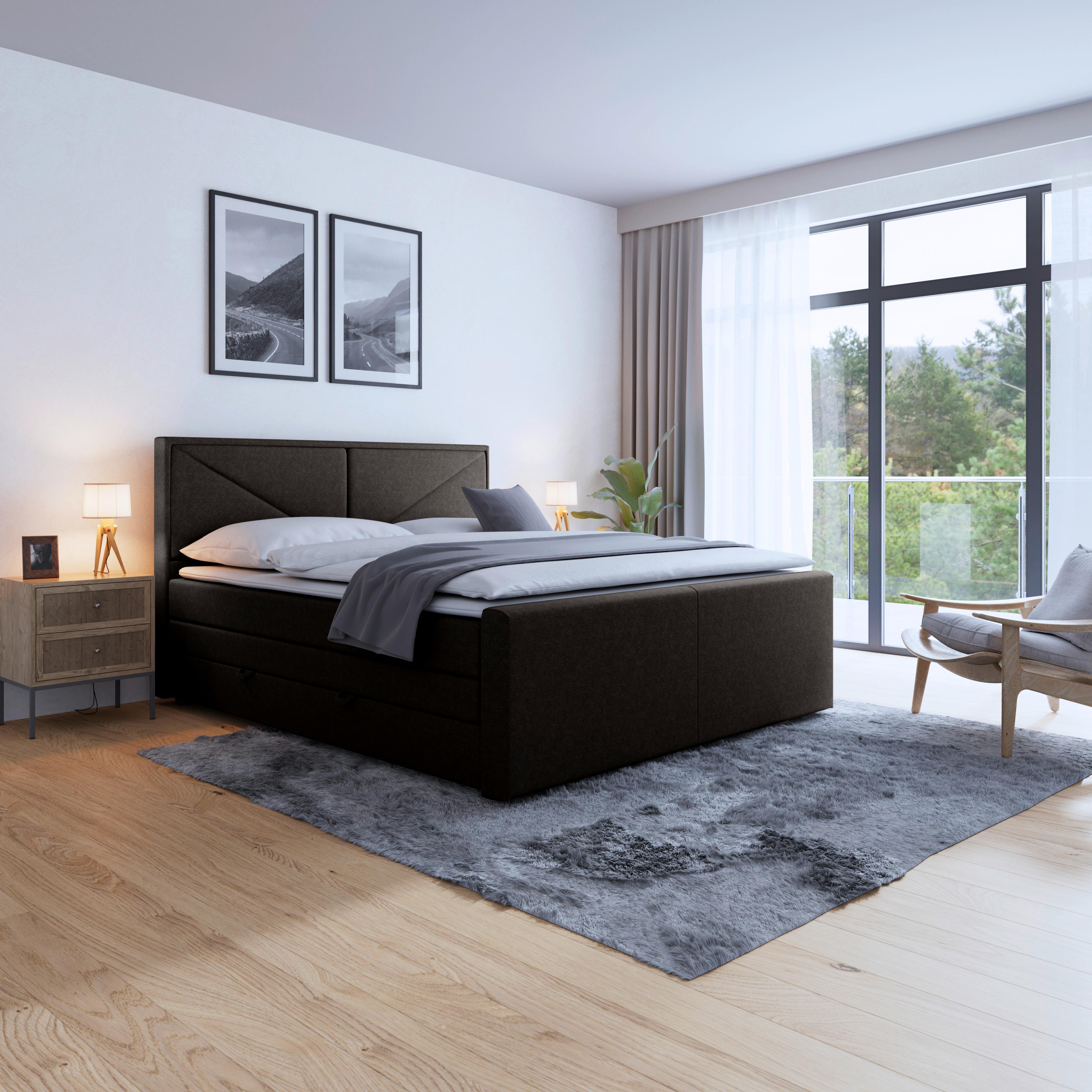 Boxspringbett Mit Bettkasten Lima 180x200 Cm Anthrazit - Anthrazit/Schwarz, MODERN, Holz/Kunststoff (180/200cm) - MID.YOU