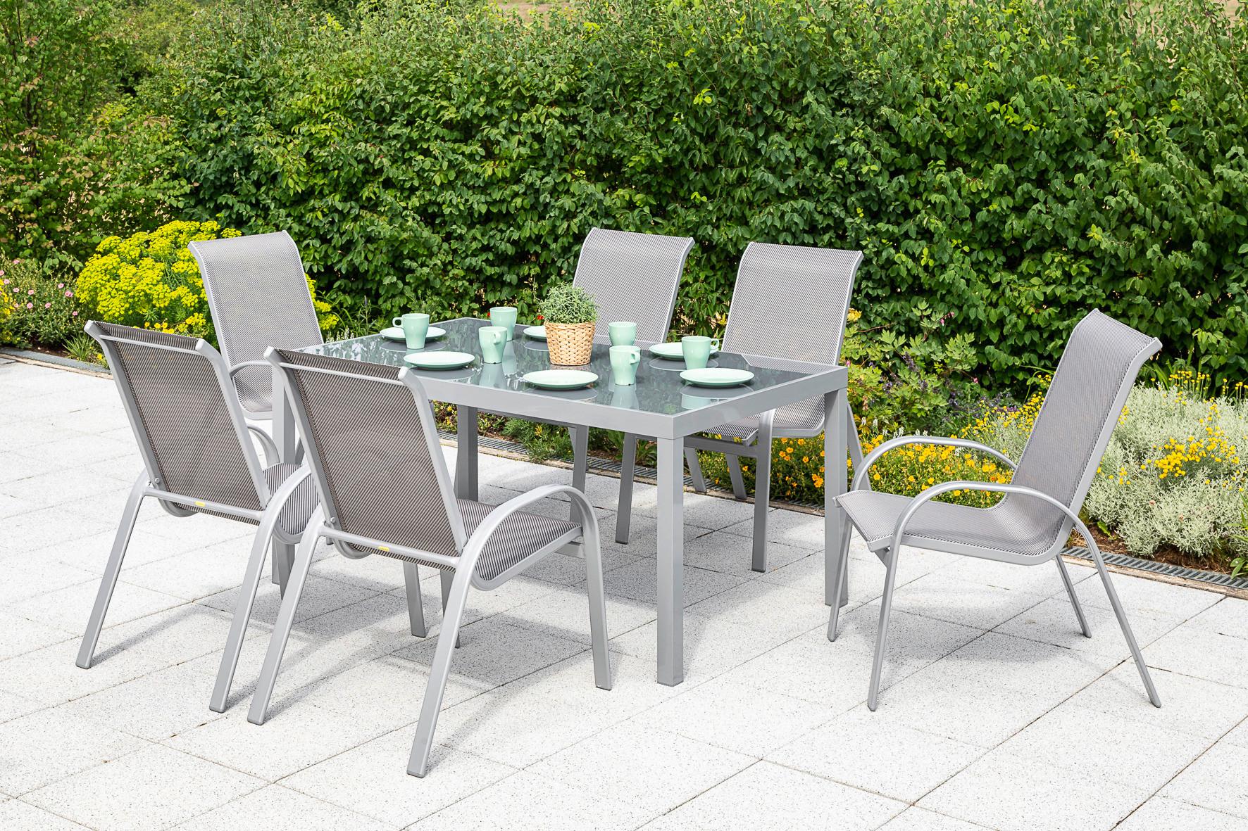 Gartenmöbel Set 7-Tlg. Amalfi aus Metall/Textil - Silberfarben/Braun, MODERN, Textil/Metall - Gardenson