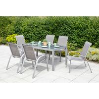 Gartenmöbel Set 7-tlg. Amalfi Aus Metall/textil - Silberfarben/Braun, MODERN, Textil/Metall - Gardenson