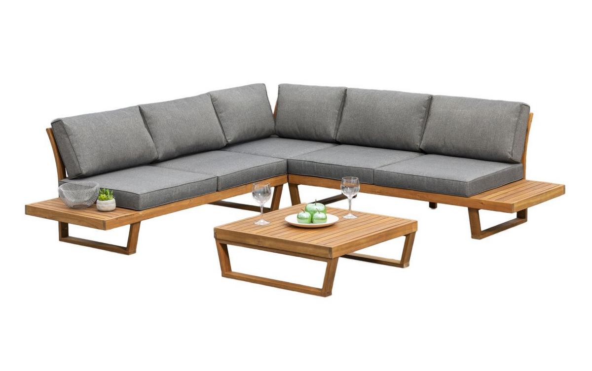 Loungegarnitur Valparaiso Aus Echtholz mit Kissen - Naturfarben/Grau, MODERN, Holz/Textil (241/245cm) - Gardenson
