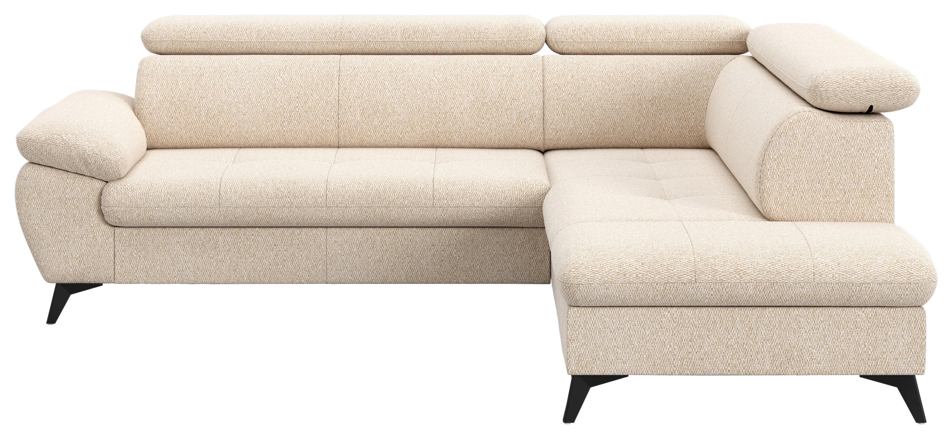 Ecksofa mit Bettfunktion Hudson, Chenille beige - Beige/Schwarz, KONVENTIONELL, Textil (256/207cm) - Sembella