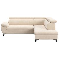 Ecksofa mit Bettfunktion Hudson, Chenille beige - Beige/Schwarz, KONVENTIONELL, Textil (256/207cm) - Sembella