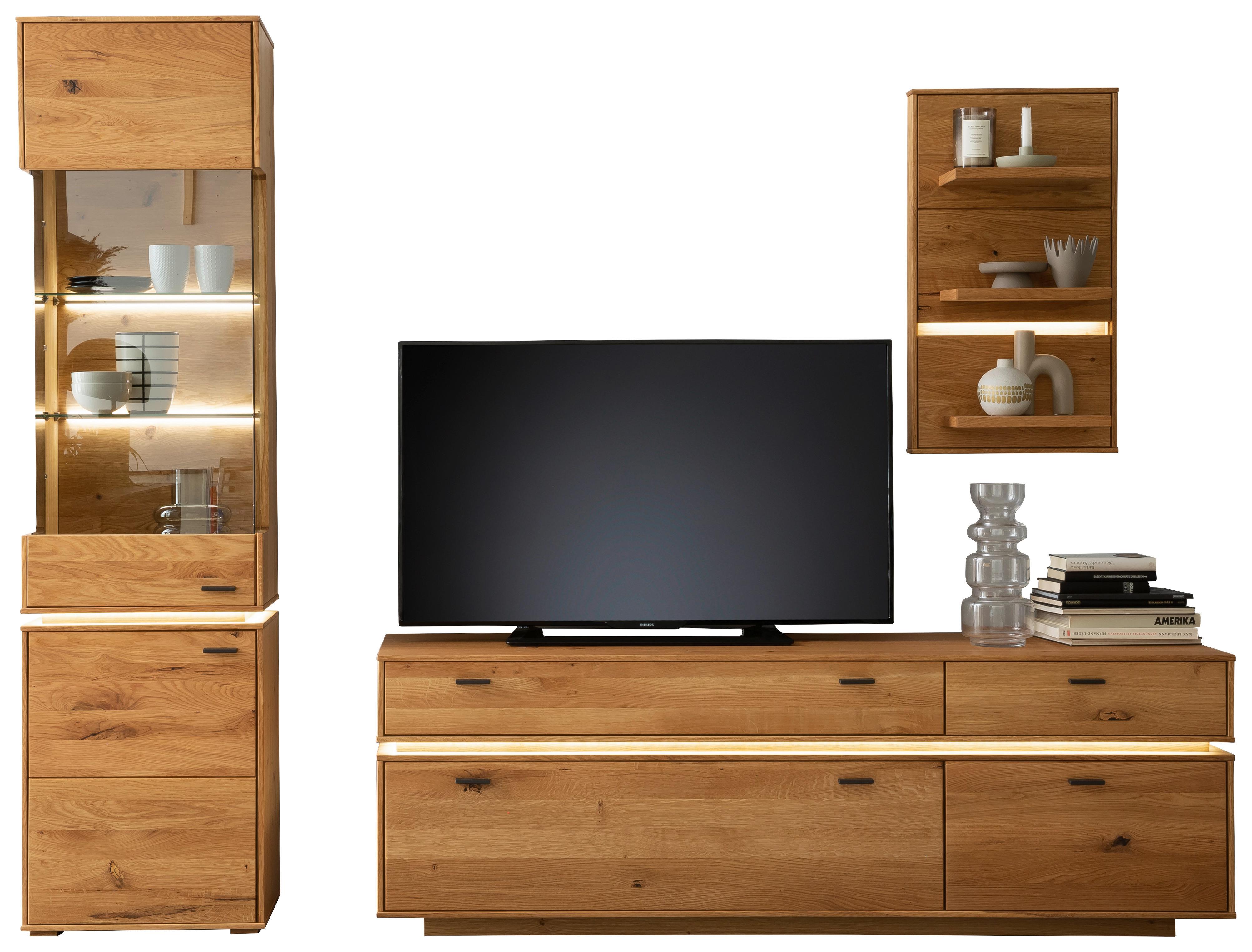Wohnkombination Massiv 3-Tlg. Como Wildeiche - Wildeiche, Natur, Glas/Holz (246/202/51cm) - MID.YOU