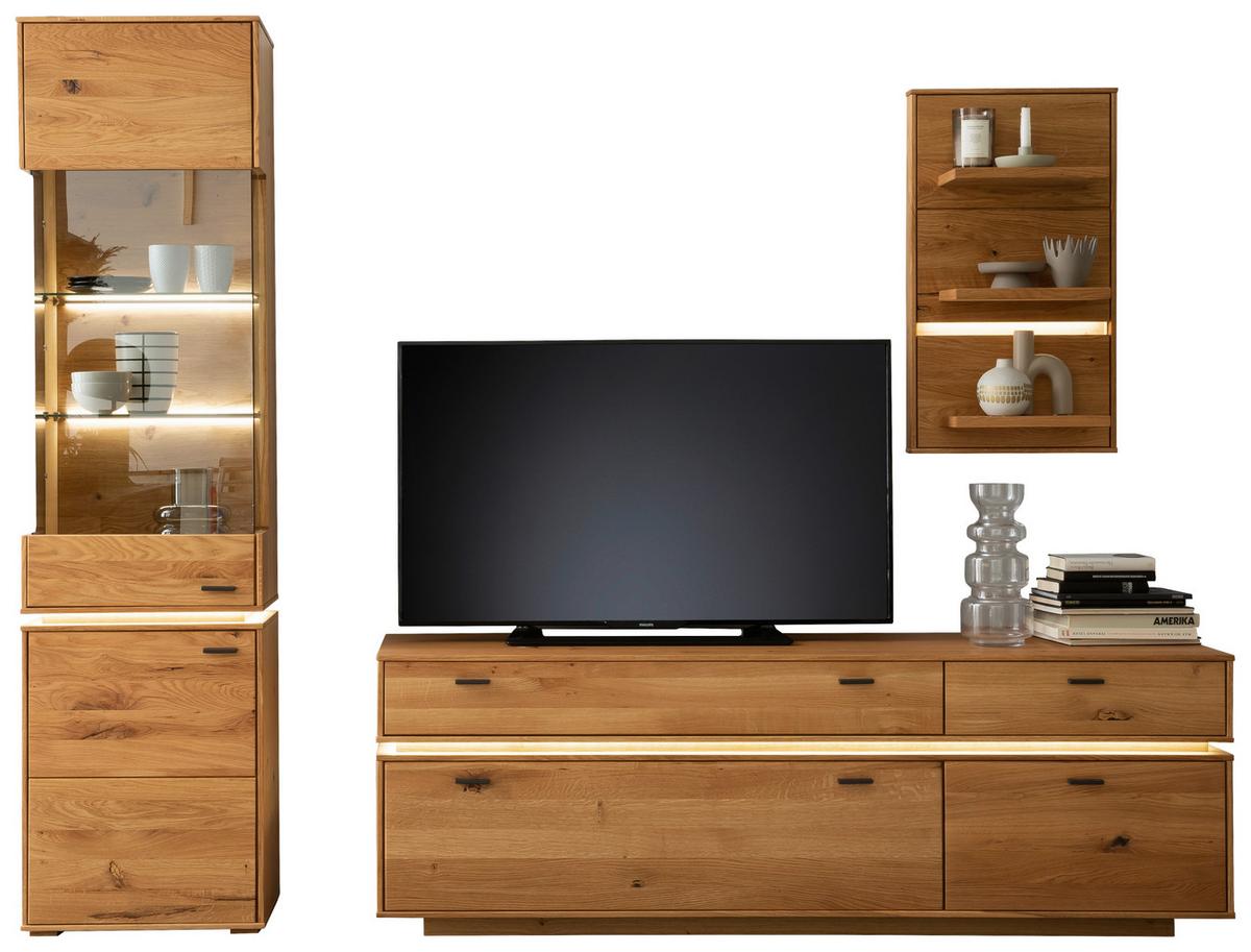 Wohnkombination Massiv 3-Tlg. Como Wildeiche - Wildeiche, Natur, Glas/Holz (246/202/51cm) - MID.YOU