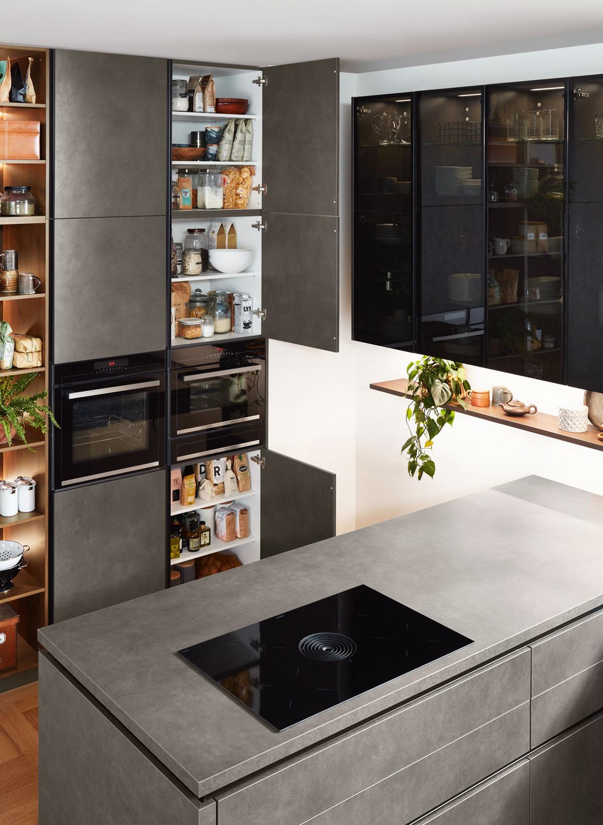 Einbauküche Riga Frei Planbar Modern, Grifflos - Eichefarben/Anthrazit, MODERN, Holzwerkstoff - Vertico