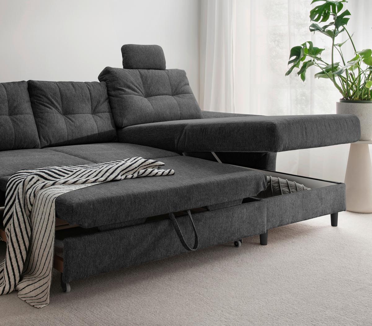 Wohnlandschaft Brizzini Anthrazit U: 206x338x176 cm - Anthrazit/Schwarz, MODERN, Textil (206/338/176cm) - Livetastic