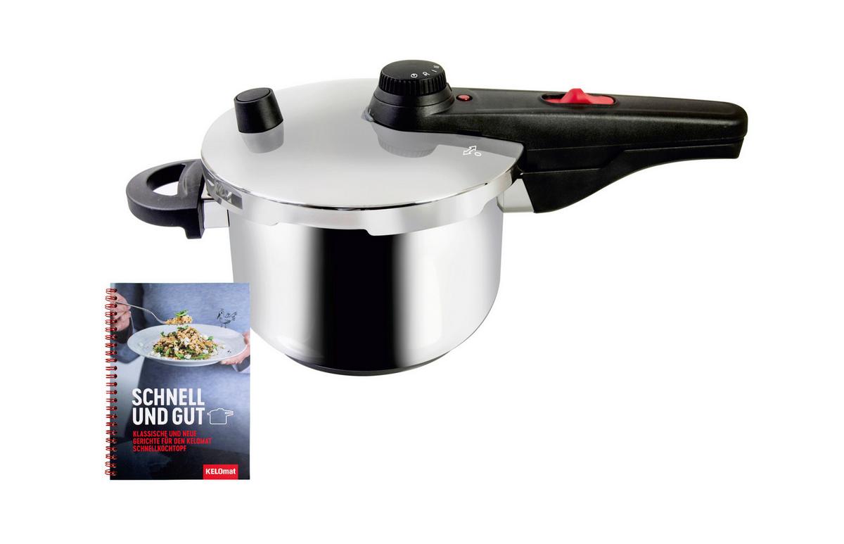 Kelomat Schnellkochtopf 3 L Edelstahl Inkl. Kochbuch - Silberfarben, Basics, Metall (18cm) - Kelomat