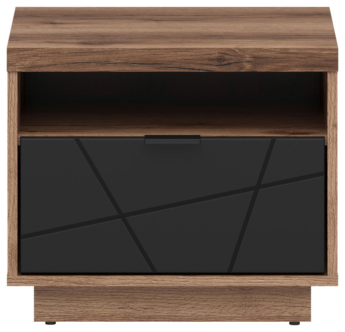 Nachtkästchen Schwarz/eiche Dekor H: 42,5 Cm Forn - Eichefarben/Schwarz, MODERN, Holzwerkstoff/Kunststoff (50/42,5cm) - MID.YOU