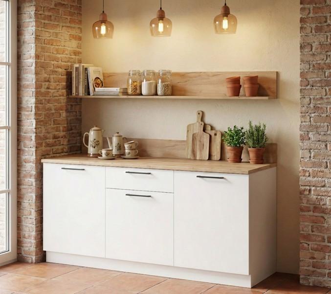 Kuchyňský blok bez spotřebičů APIA, š.180 cm - bílá/barvy dubu, Moderní, kompozitní dřevo/plast (180/100/60cm)