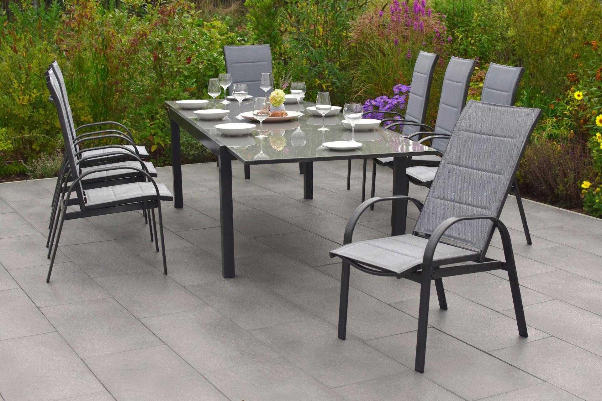 GARTENSET MARINI - Graphitfarben/Grau, MODERN, Glas/Textil - Gardenson