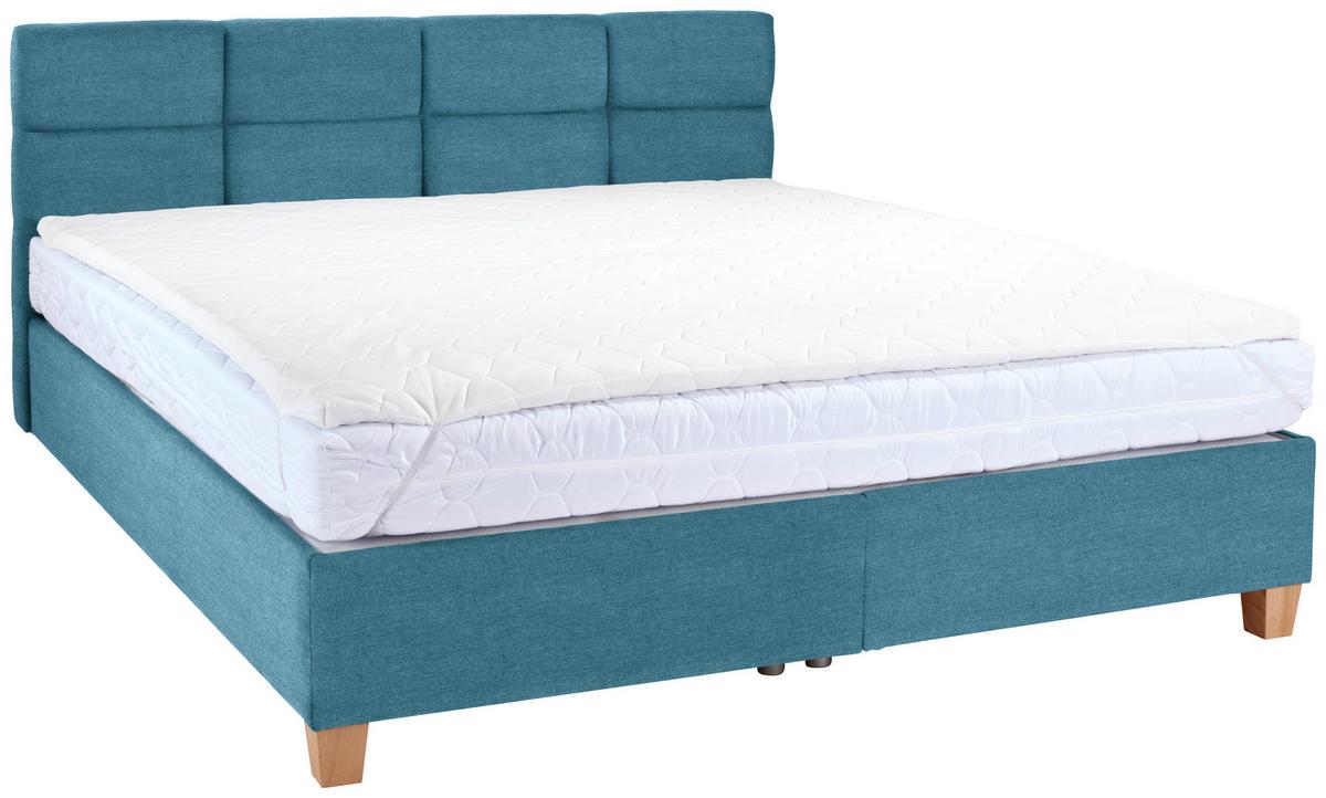 Polsterbett Mit Bettkasten 180x200 Bellagio Blau - Blau/Buchefarben, KONVENTIONELL, Holz/Textil (180/200cm)