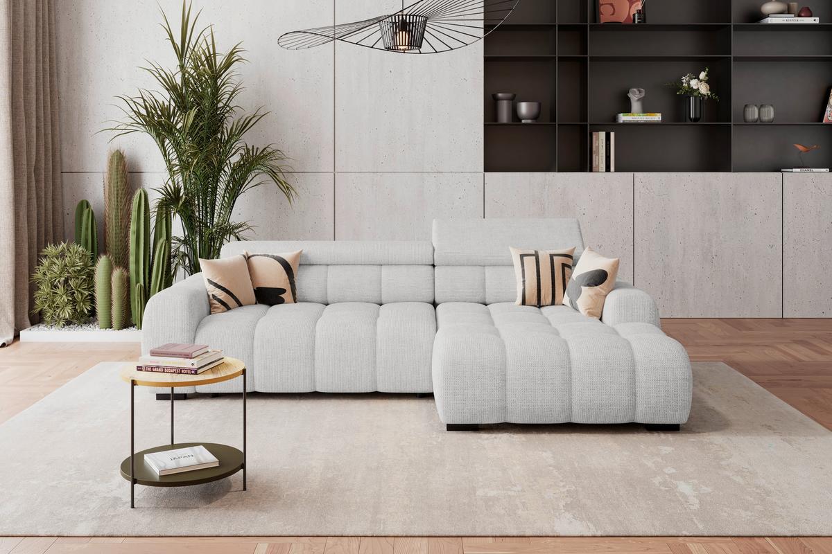 Rohová sedačka FREYA, pravá, sivobéžová, elektrický výsuv - čierna/sivobéžová, Trend, textil/plast (285/168cm)