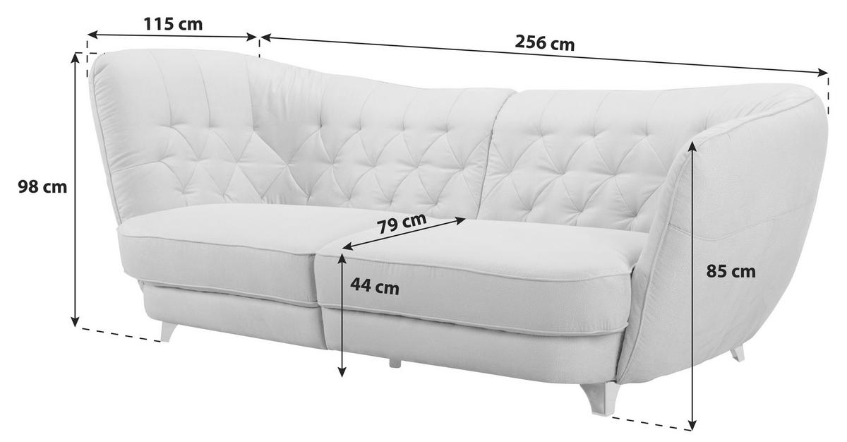 Big Sofa Mit Echtem Rücken Retro B: 256 Cm Anthrazit - Chromfarben/Anthrazit, MODERN, Textil (256/98/115cm) - MID.YOU