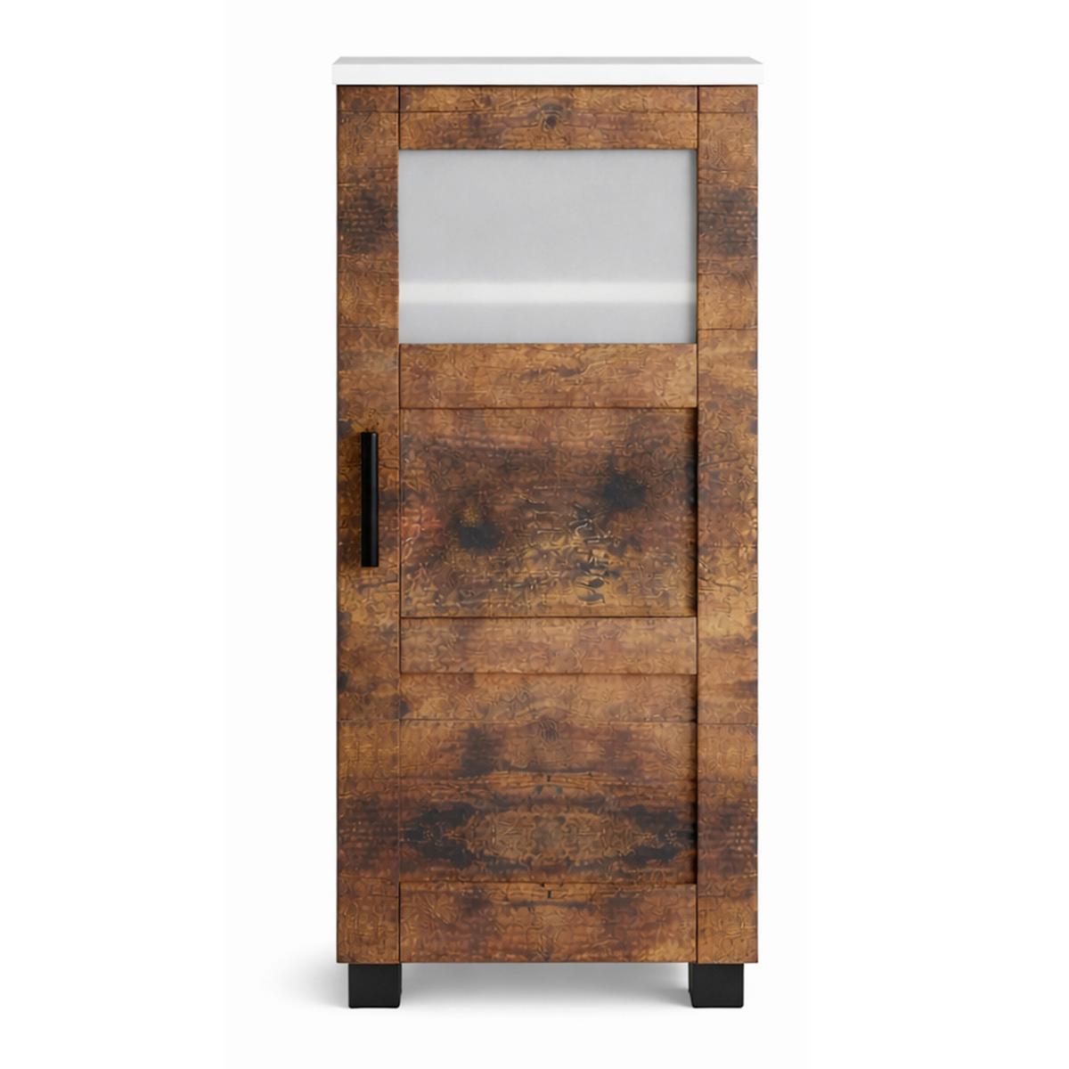 Midischrank Nilari Weiß/Eichefarben B: 38cm - Eichefarben/Weiß, Trend, Glas/Holzwerkstoff (38/70/28cm) - MID.YOU