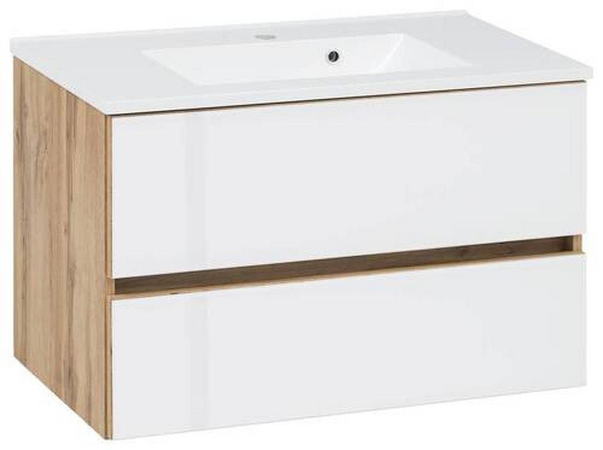 Badmöbel-Set 6-Tlg. inkl. LED Helsinki, Weiß/Eiche - Eichefarben/Weiß, KONVENTIONELL, Glas/Holzwerkstoff (160cm) - Held