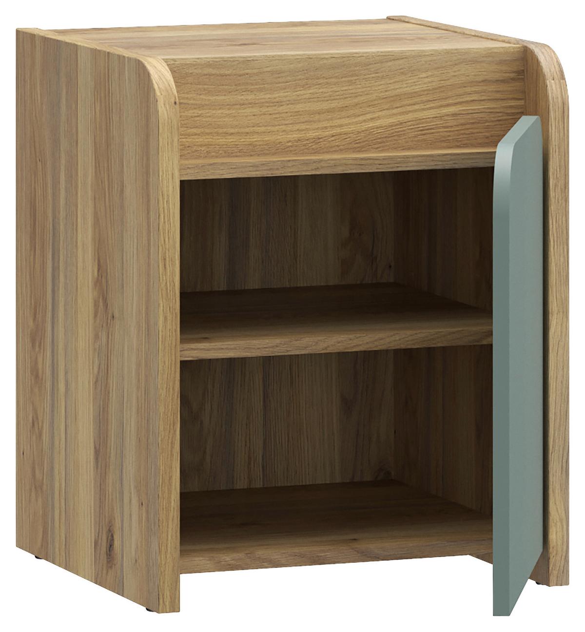 NOČNÍ STOLEK HOA - barvy dubu/šalvějově zelená, Moderní, kompozitní dřevo (42,4/52,5/41,3cm)